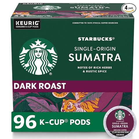 Starbucks Sumatra Dark Roast  K-Cup Coffee Pods 96 count