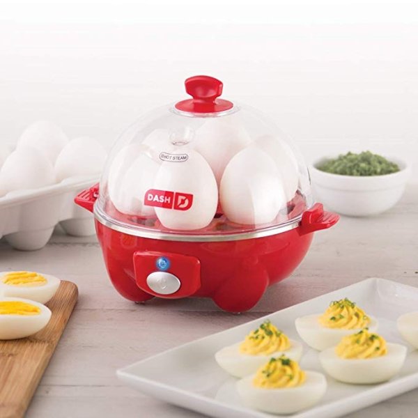 Dash Rapid Egg Cooker: 6 Egg Capacity Electric Egg Cooker for Hard Boiled Eggs, Poached Eggs, Scrambled Eggs, or Omelets with Auto Shut Off Feature - Red