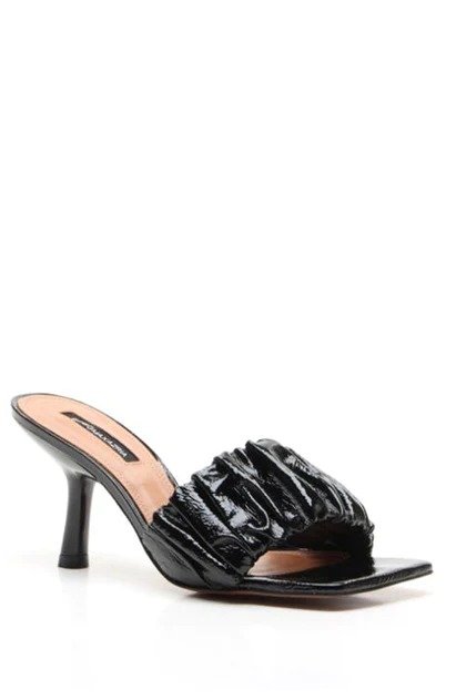 dallas black leather cinched sandal heel
