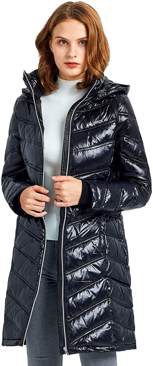 Women's Packable Down Jacket Light Winter Coat Contrast Hooded Puffer Jacket