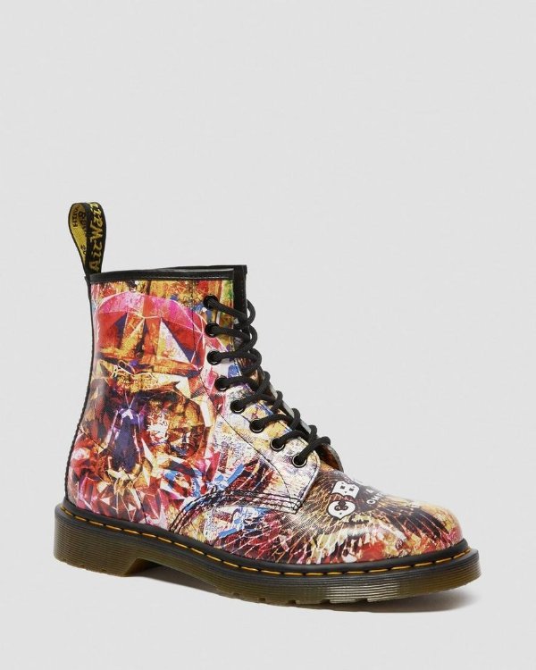 DR MARTENS 1460 CBGB PRINTED LEATHER LACE UP BOOTS