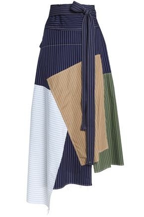 Asymmetric patchwork cotton midi skirt