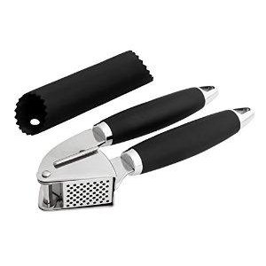 Kitchen & Style - Professional Garlic Press / Mincer - High Quality Stainless Steel with Comfort Rubber Grip + Silicone Tube Peeler
