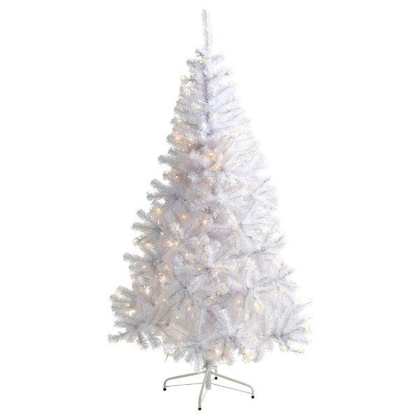 6 ft. 预装灯白色圣诞树