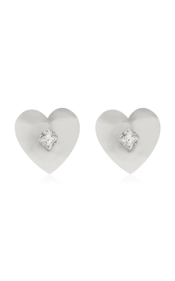 Silver-Tone Crystal Heart Earrings