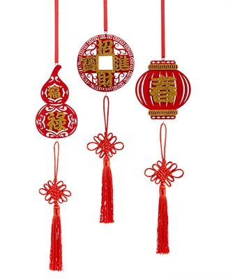 Lunar New Year Set of 3 Symbol Ornaments with Tassels, Created for Macy's