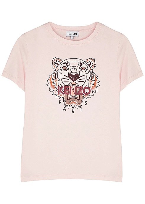 Light pink tiger-print cotton T-shirt