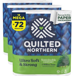 Quilted Northern Ultra Soft & Strong Toilet Paper with Paper Packaging, 18 Mega Rolls = 72 Regular Rolls