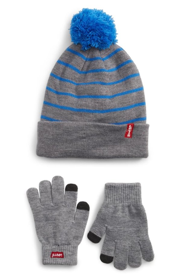 Pompom Hat & Touchscreen Gloves Set