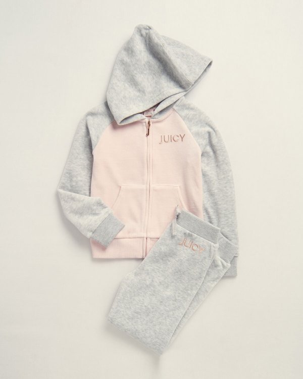 (Girls 4-6x) Two-Piece Velour Color Block Hoodie & Joggers Set