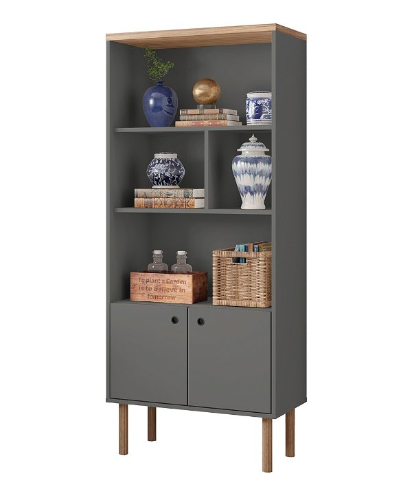 Gray Five-Shelf Windsor Display Bookcase