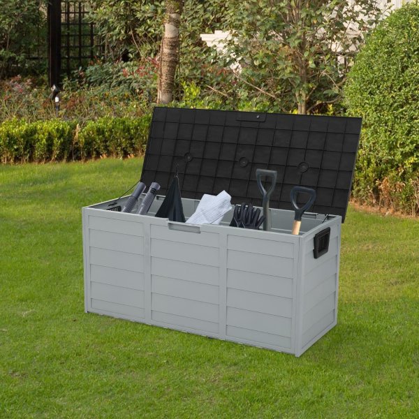 Weather UV Pool Deck Box Storage Shed Bin Backyard Patio Outdoor w/ Wheel