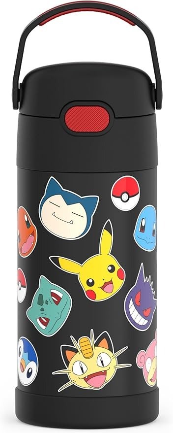 FUNTAINER 12 Ounce Stainless Steel Vacuum Insulated Kids Straw Bottle, Pokemon
