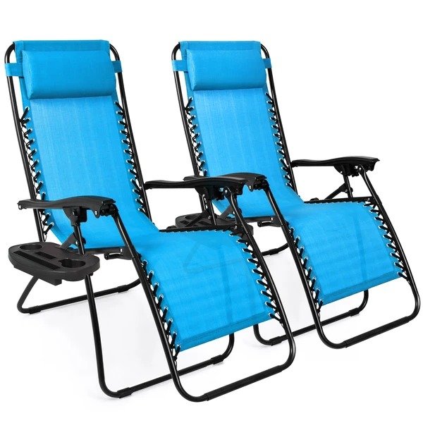 蓝色可调节阳台/后院休闲折叠椅2件套