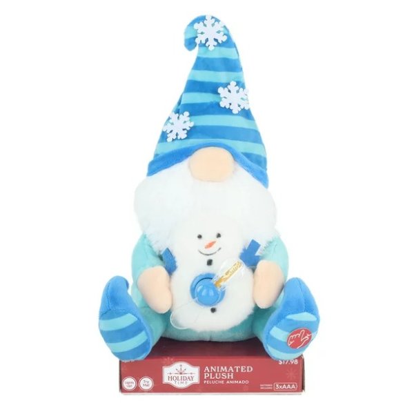 Holiday Time 8 inch Animated Gnome With Fan Plush Toy, Blue