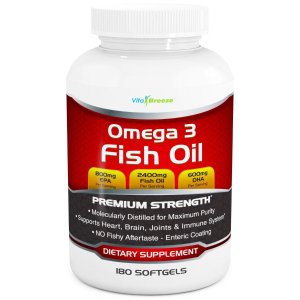 Omega 3 Fish Oil Supplement (180 Softgels) - 2400mg Triple Strength Fish Oil