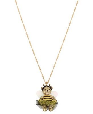 Bumble Bee Pave Bear Pendant Long Necklace
