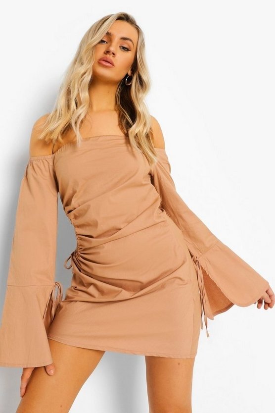 Cut Out Ruched Off The Shoulder Mini Dress | boohoo