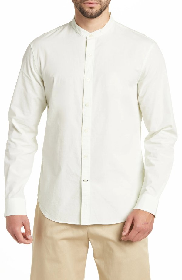 Long Sleeve Slub Poplin Button Up Shirt