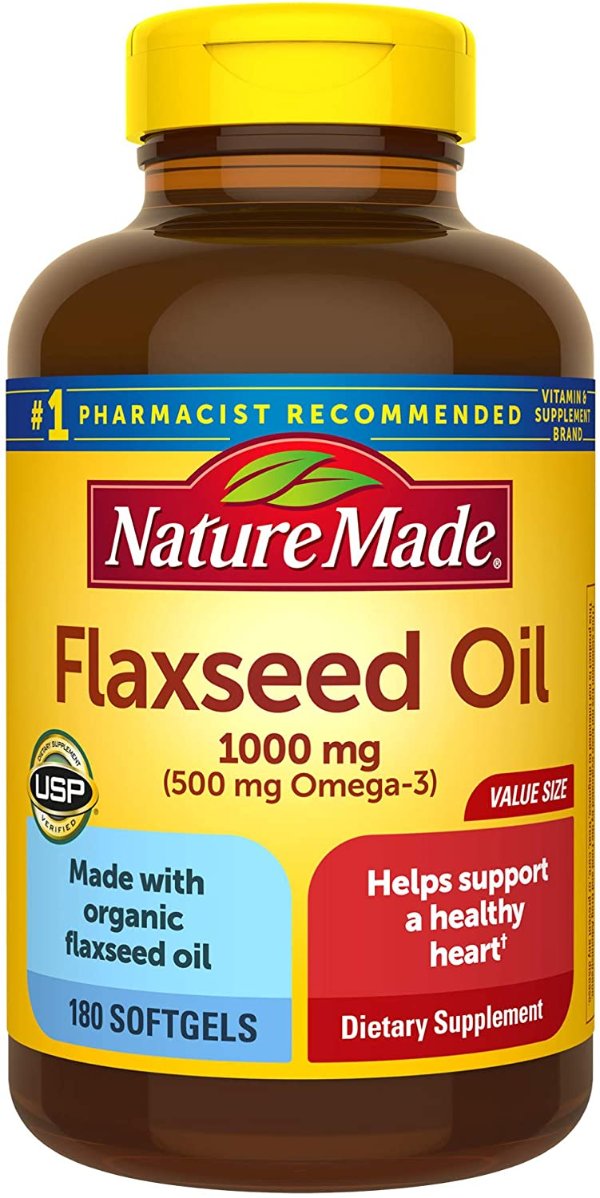 Flaxseed Oil 1000 mg Softgels, 180 Count for Heart Health