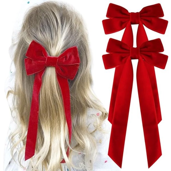 2PCS Velvet Hair Bows Red Hair Ribbon Clips Big Fall Alligator Clips  Hair Accessories for Women Girls Toddlers Kids Baby $7.99