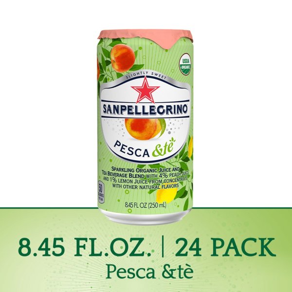 SANPELLEGRINO Pesca &te Sparkling Organic Juice and Tea Beverage Blend 24-8.45 fl. oz. Cans