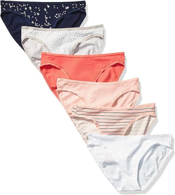Amazon Essentials Women's Cotton Bikini Brief Underwear (Available in Plus Size), Multipacks