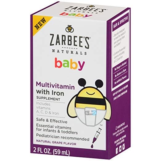 Baby Multivitamin with Iron, Natural Grape Flavor, Contains vitamins A, C, D for Babies Ages 2 Months and Up, 2 Ounce Bottle