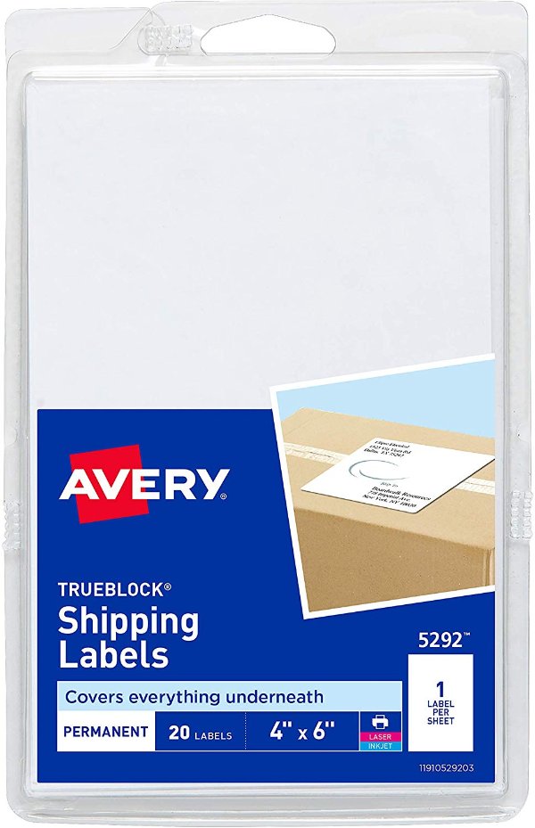 Shipping Labels with TrueBlock Technology, 4 x 6, Pack of 20