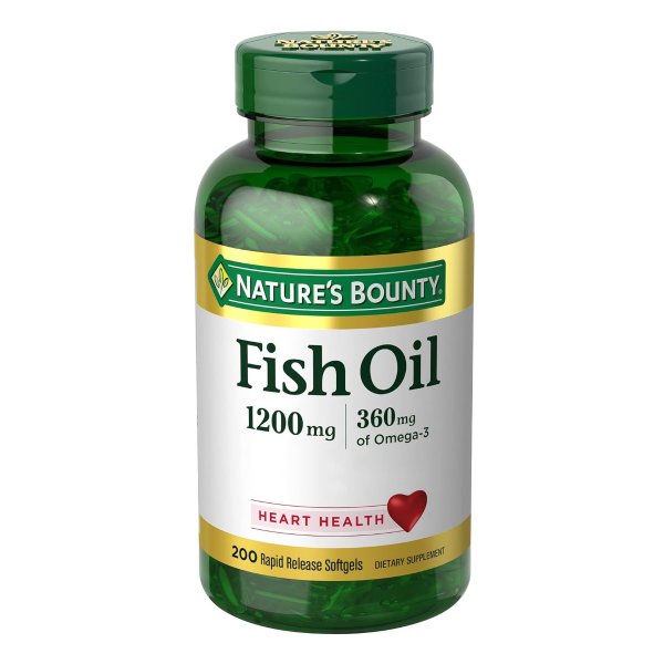 Fish Oil Dietary Supplement, Omega-3, Supports Heart Health, 1200 Mg, 200 Rapid Release Softgels
