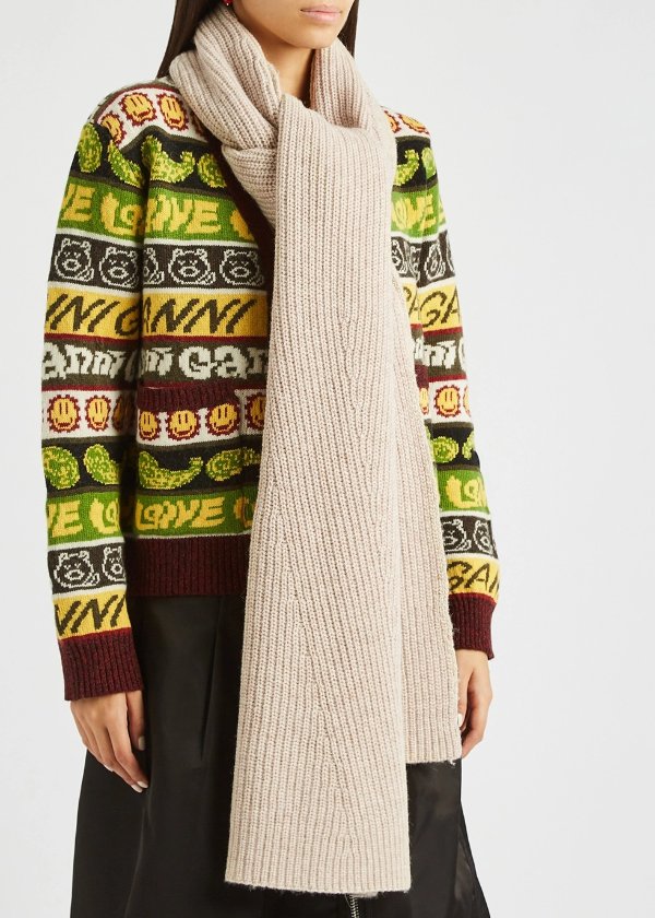 Sand wool-blend scarf