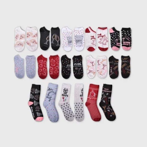 Women&#39;s &#34;Eat Drink &#38; Be Merry&#34; 15 Days of Socks Advent Calendar - Assorted Colors 4-10