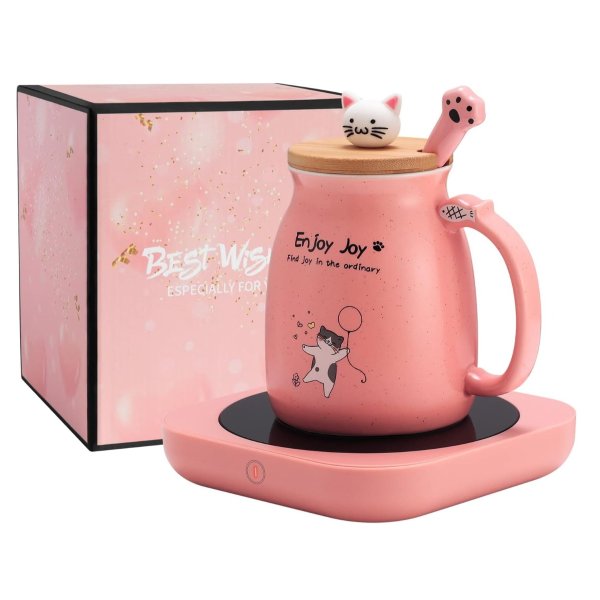Bsigo Smart Coffee Mug Warmer & Cute Cat Mug Set