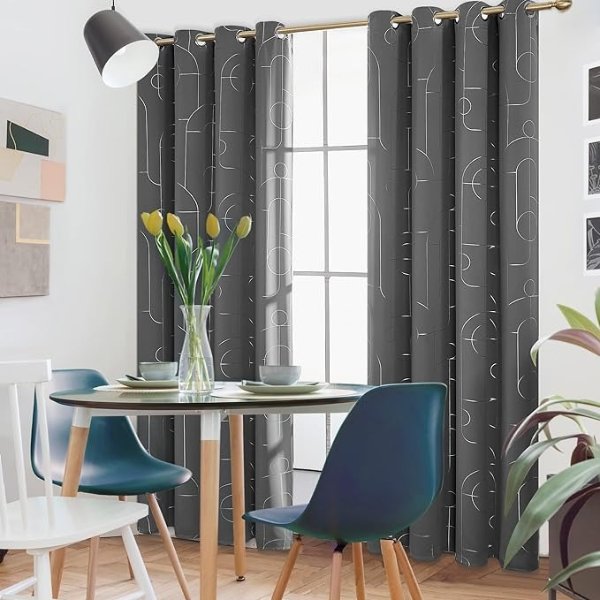 Deconovo Grey Blackout Curtains 84 Inch Long, Room Darkening Curtain for Living Room, Soundproof Drapes with GeometricPattern (52x84 Inch, Grey, 2 Panels)