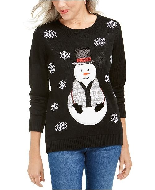 Sequined Snowman Holiday Sweater, Created For Macy's