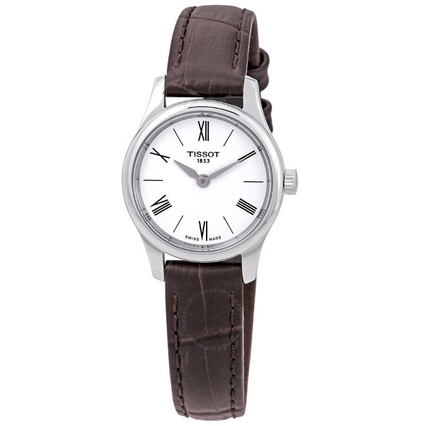 Tradition 5.5 White Dial Brown Leather Ladies Watch T063.009.16.018.00
