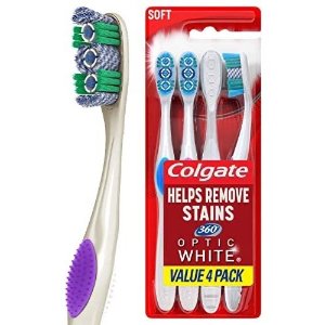 Colgate 360 Optic White Whitening Toothbrush, Soft - 4 Count