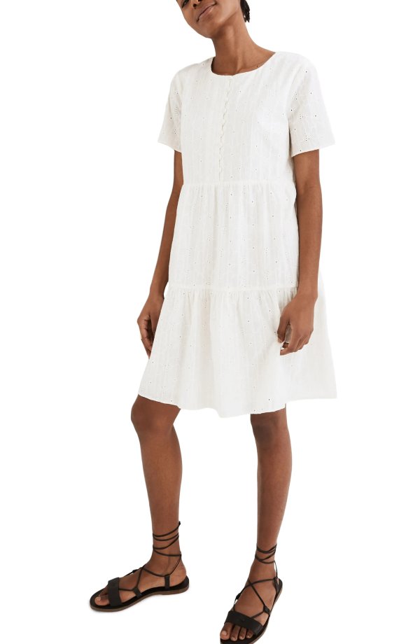 Embroidered Eyelet Tiered Minidress