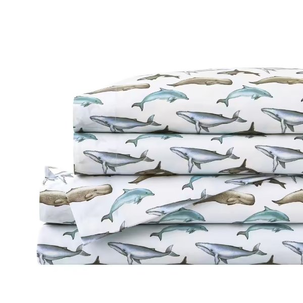 儿童鲨鱼图案全棉床单三件套-Twin