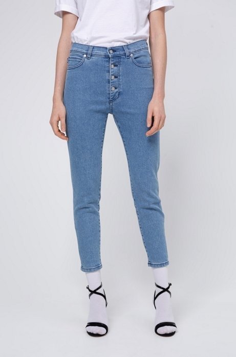 LOU skinny-fit cropped jeans with exposed button fly