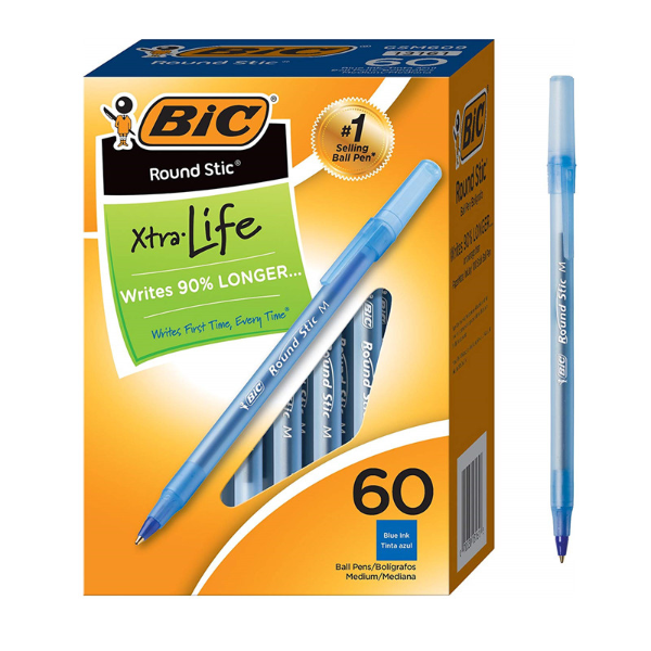 BIC Round Stic Xtra Life 实用圆珠笔 60支 蓝色 便宜好用