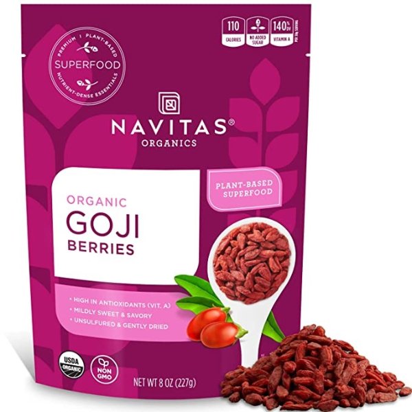 Goji Berries, 8 oz. Bag, 8 Servings — Organic, Non-GMO, Sun-Dried, Sulfite-Free