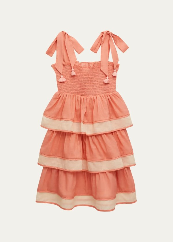 Kid's Tiggy Shirred Tiered Dress, Size 2-12