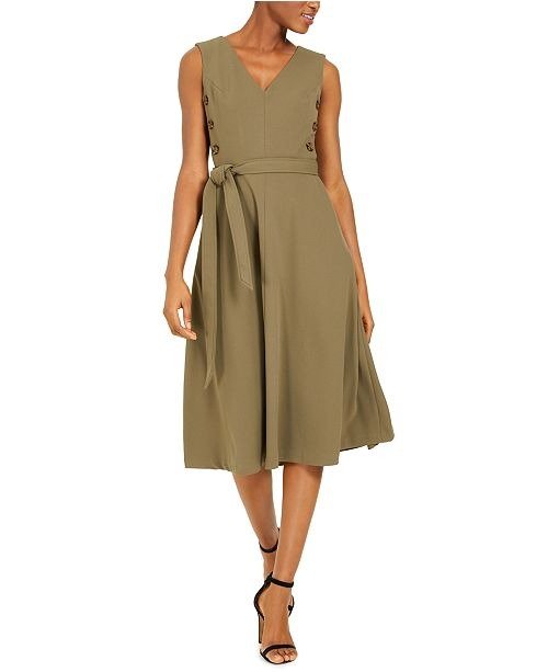 Tortoise-Shell Button Fit & Flare Dress