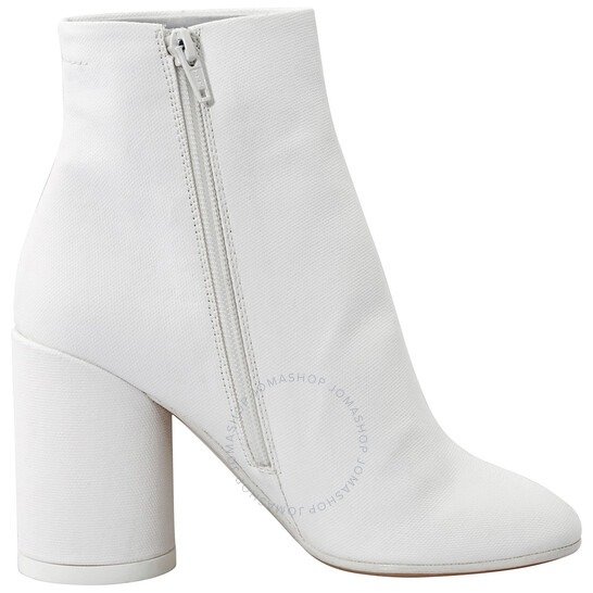 Block Heel Ankle Boots in White