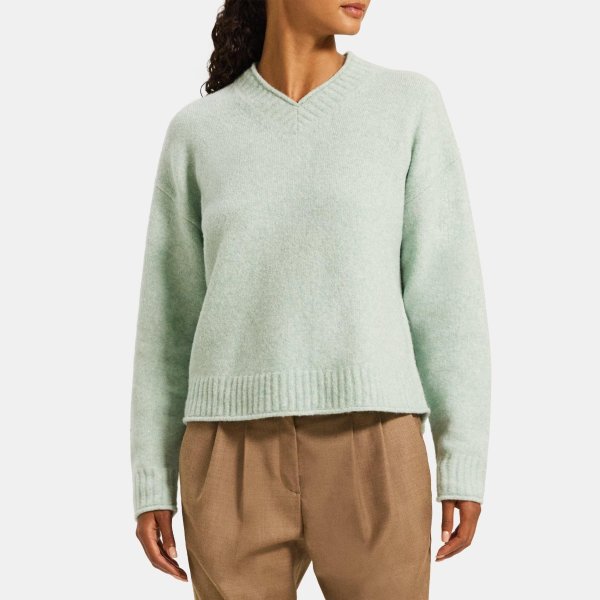 High V-Neck Sweater in Wool-Blend