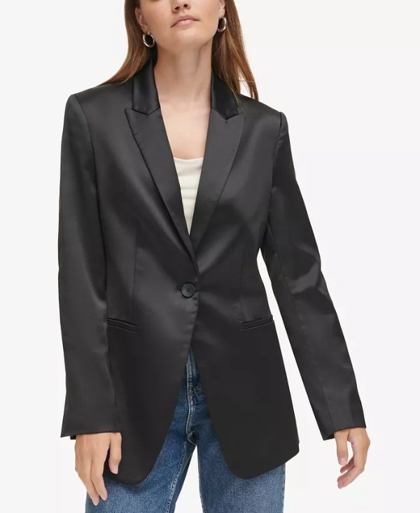 Women's Fitted Single-Breasted Satin Blazer
