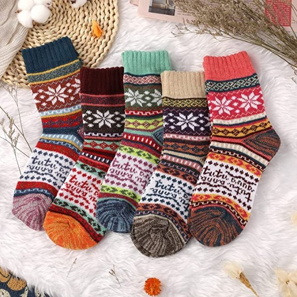Wool Socks - Vintage Winter Warm Wool Socks for Women, Soft Cozy Socks, Thick Knit Boots Socks for Women/Men