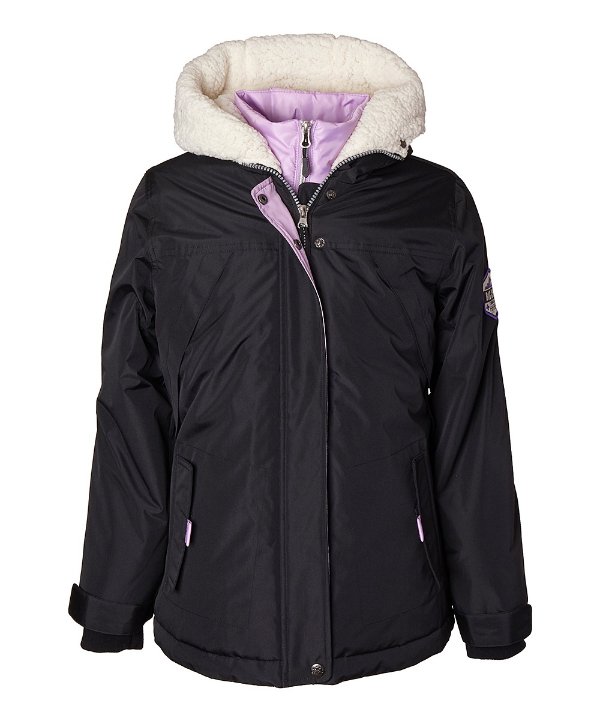 Black & Lilac Expedition Layered Jacket - Girls