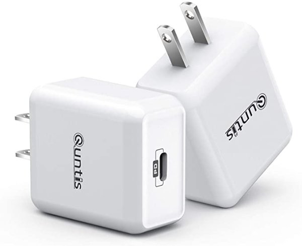 20W USB C Wall Charger - Quntis iPhone Fast Charger, PD 3.0 Type C Wall Plug USB-C Power Adapter Block for iPhone 12/11 Pro Max/SE/XS/XR/8, iPad Pro,Airpod Pro, Pixel 3/4/5, Galaxy S10/S9,LG (2-Pack)